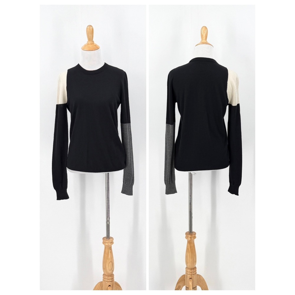 Joseph Sweater Women Small Black Colorblock 100% Cashmere Long Sleeve Crew Neck
